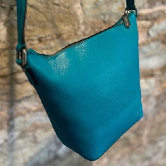 Dark Teal Pebbled Leather Shoulder Bag - Picture 14 of 16